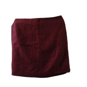 Loft Maroon Half-Zipper Back Acrylic Polyester Wool Blend Mini Skirt Size 12